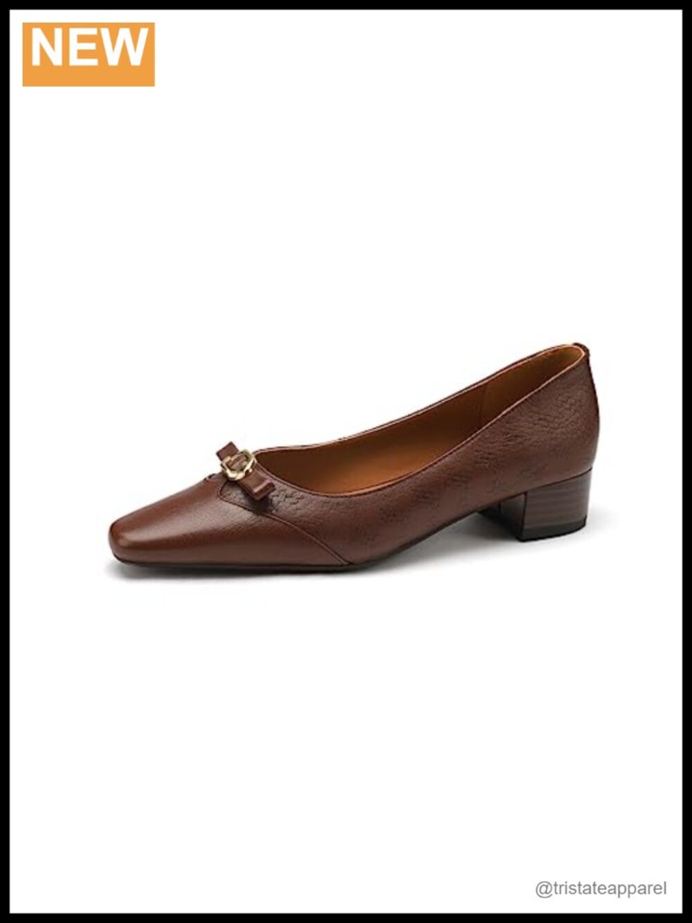 Handmade Genuine Leather Square Toe Office Pumps Block Heel